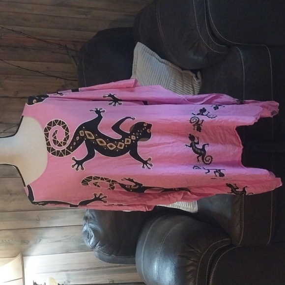 Pink Gecko Kaftan Midi Dress Cover up Top - Picture 1 of 8